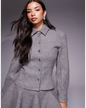 Wanderdoll Blair Structured Collar Detail Button Through Jacket Co-ord - Gray