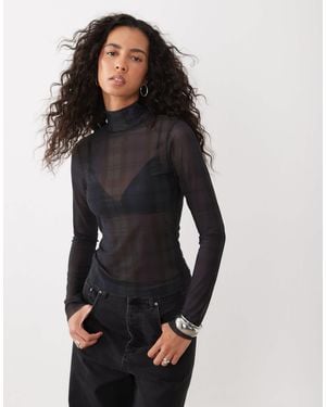 GOOD AMERICAN Turtleneck Long Sleeve Mesh Top Co-Ord - Black