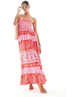 New Look Bandeau Printed Beach Dress - Red