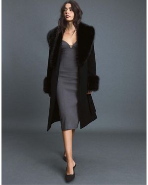 Stradivarius Mantel mit geradem schnitt und faux-fur-kragen - Schwarz