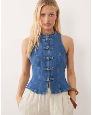 ASOS Mandarin Collar Denim Top - Blue