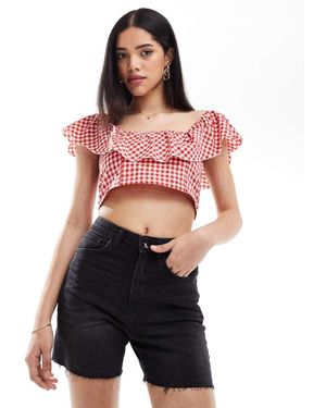 ONLY Pantalones Cortos Vaqueros Negros De Talle Alto De - Rojo
