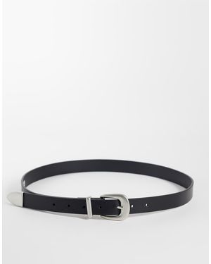 ASOS Cinturón Estrecho Con Hebilla Curvada Y Puntera De Metal De -Marrón - Gris