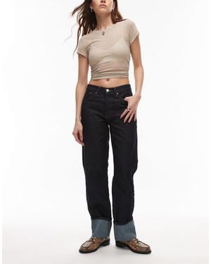 TOPSHOP Runway Mid Rise Straight Turn-up Jeans - Blue