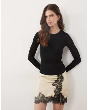 ASOS Lace Insert Satin Mini Skirt - Black