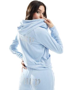 Juicy Couture Diamante Velour Tracksuit Zip Hoodie Co-Ord - Blue