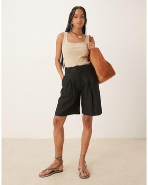 Mango Linen Bermuda Shorts - Natural