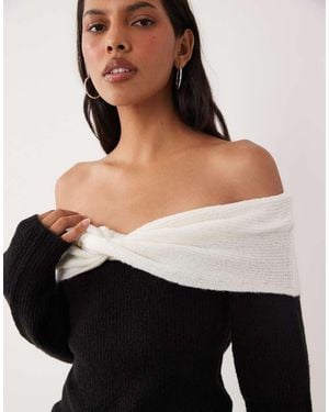 Brave Soul Off Shoulder Bardot Detail Jumper - Black