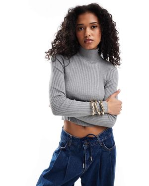 ASOS Top col roulé en maille à bordures côtelées - Gris