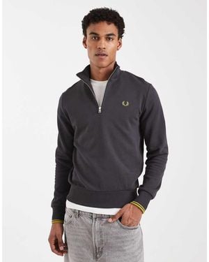 Fred Perry Tipped Half Zip Sweatshirt - Grey