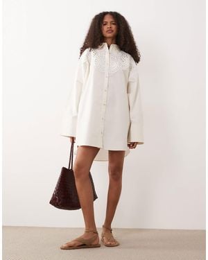 ASOS Crochet Detail Mini Shirt Dress - Natural