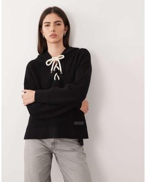 Barbour Daya Chunky Knit Lace Up Hoodie - Black