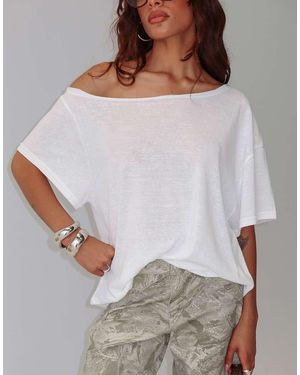 Princess Polly Winny Cotton Rich Off Shoulder Relaxed Fit T-shirt - Grey