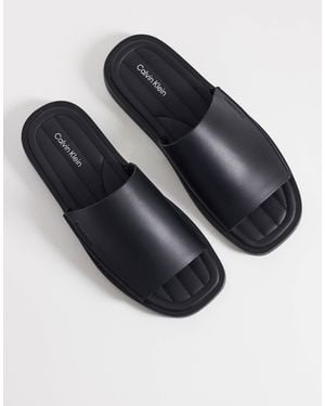 Calvin Klein Leather Slides With Debossed Logo - Blue