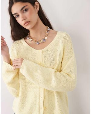 Abercrombie & Fitch Button Up Lightweight Knit Micro Cardigan - Natural