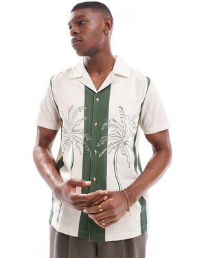 New Look Palm Print Retro Bowling Shirt - Multicolour