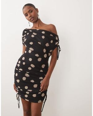 ASOS Mini Jurk Van Mesh Met Print, Asymmetrisch En Gerimpeld Aan De Zijkant - Meerkleurig