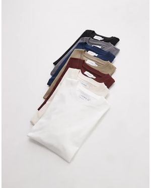 TOPMAN Pack De 7 Camisetas De Color Blanco, Crudo, Caqui, Gris Carbón, Negro, Marrón Y Azul Marino De Corte Estándar De