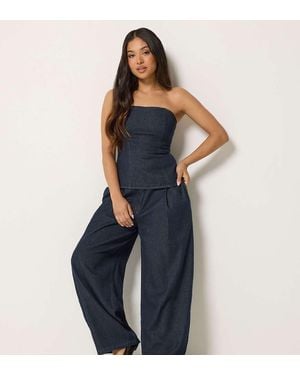 PixieGirl Petite Pleated Wide Leg Jeans - Blue