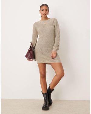 JDY Tall Boat Neck Knitted Mini Dress - Natural