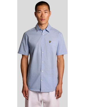 Lyle & Scott Ss Woven Shirts Short Sleeve Grid Check Shirt - Blue