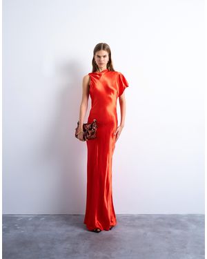TOPSHOP Twist Shoulder Backless Midi Satin Dress - Red