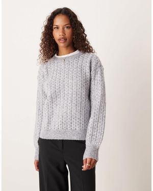 Vila Diagonal Stitch Knitted Sweater - Gray