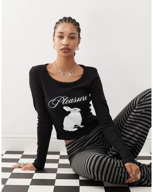 Basic Pleasure Mode Camiseta Negra De Manga Larga Con Diseño Encogido Y Estampado De Conejo Alice De - Negro