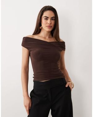 ASOS Soft Touch Ruched Shoulder Grazer Top - Black