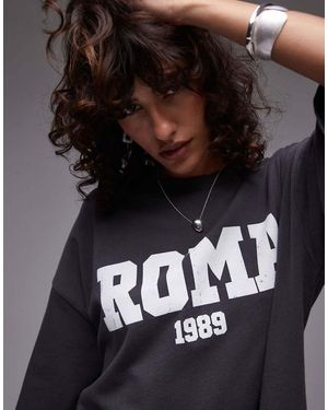 TOPSHOP T-Shirt Oversize Antracite Con Grafica "Roma 1989" - Nero