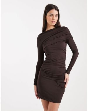 4th & Reckless Double Layered Slinky Drape Shoulder Detail Mini Dress - Black
