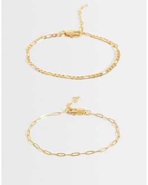 ASOS Asos Design Curve 14k Plated Pack Of 2 Chain Bracelets - White