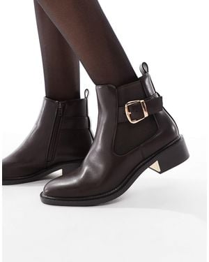 SEQWL Wide Fit Latte Buckle Detail Refined Chelsea Boots - Black