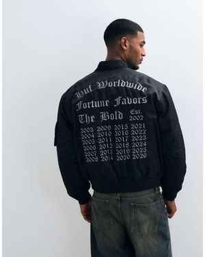 Huf Badge Detail Back Print Bomber Flight Jacket - Blue