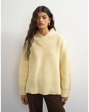 TOPSHOP Strickpullover aus reiner lammwolle mit hohem v-ausschnitt - Natur