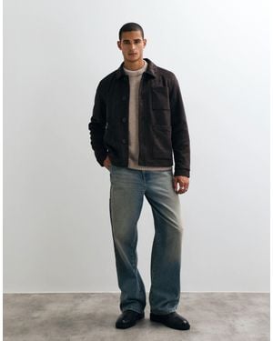 Threadbare Faux Suede Button Up Collared Jacket - Blue
