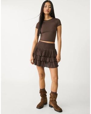 Stradivarius Ruffled Mini Skirt - Natural