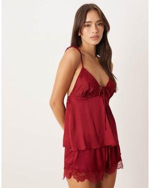 Gina Tricot Top De Pijama De Satén Mix & Match De -Rojo
