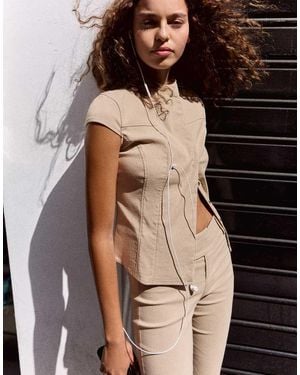 Bershka Short Sleeve Wrap Shirt - Brown