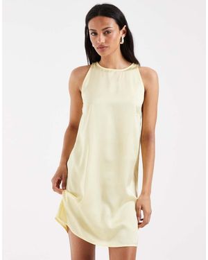 Pieces Racer Neck Satin Mini Dress - Natural
