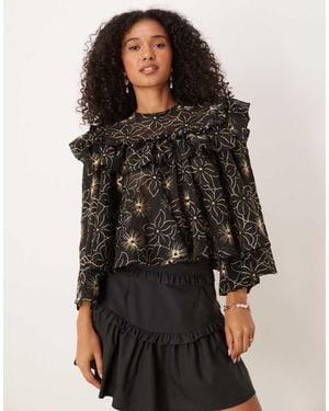 Sister Jane Blusa Negra Con Diseño Bordado Y Detalle De Volante Dream De - Negro