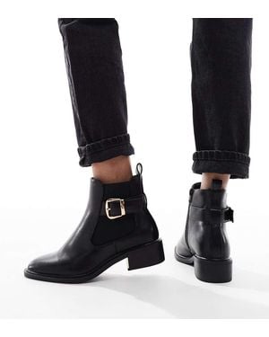 SEQWL Wide Fit Latte Buckle Detail Refined Chelsea Boots - Black