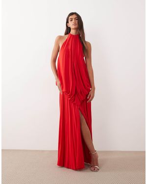ARRANGE Blouson Bodice Low Back Halter Maxi Dress - Red