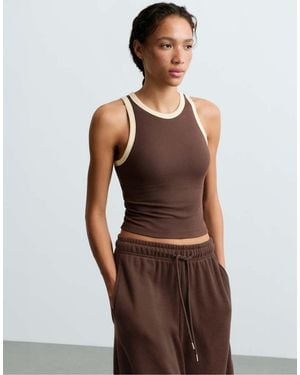 Oysho Rib Modal Blend Long Tank Top - Brown