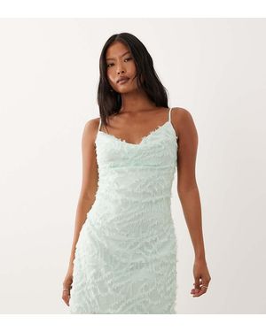Vila Vestido Corto Verde Salvia De Tirantes Con Cuello Desbocado De Tejido Texturizado