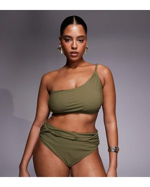 ASOS Asos Design Curve Tina Twisted Paper Touch One Shoulder Crop Bikini Top - Green