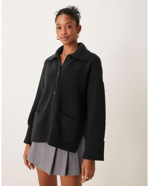 Abercrombie & Fitch Gilet boutonné avec col - Noir