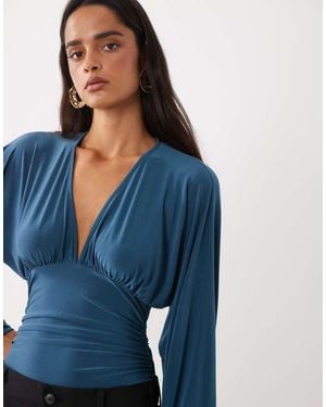 ASOS Body De Manga Larga Con Escote Pronunciado En -Azul