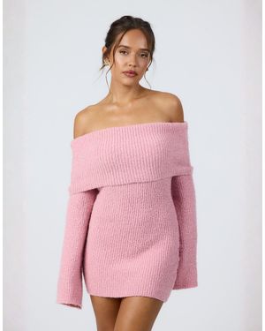 Aria Cove Knitted Bardot Mini Sweater Dress - Pink