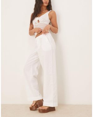 Gina Tricot Wide Leg Linen Trousers - Natural